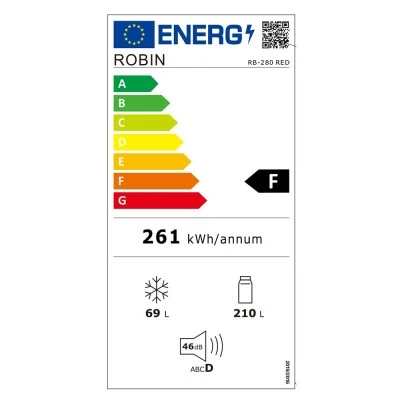 Ψυγείο δίπορτο Robin RB-280 κόκκινο σειρά  Retro 280lt Π60.3xΒ70xΥ157cm FULL NO FROST