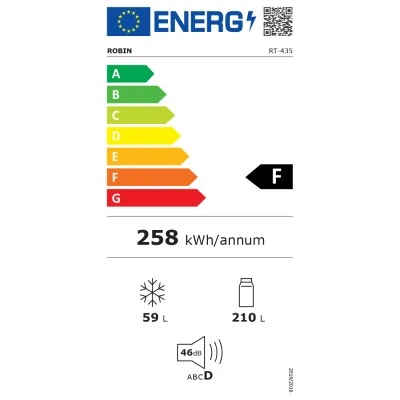 Ψυγείο δίπορτο Robin Rt-435 λευκό 280lt Π60xΒ65.3xΥ152cm με σύστημα Full No Frost
