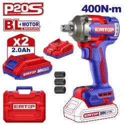 Μπουλονόκλειδο μπαταρίας Εmtop brushless με μπαταρία  20V/2x2ah eciwl2040 για εργασίες βαρέως τύπου