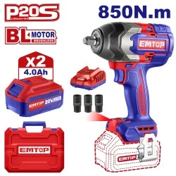 Μπουλουνόκλειδο μπαταρίας Emtop brushless με τάση 20v/2x4ah & λυχνία LED για κατασκευές βαρέως τύπου
