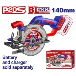 Δισκοπρίονο Εmtop brushless με διάμετρο δίσκου 140mm μπαταρίας με τάση 20V & εργονομικό σχεδιασμό