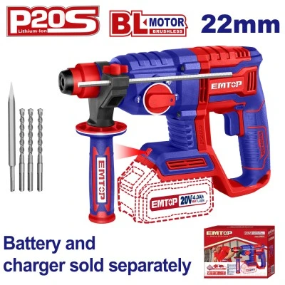 Σκαπτικό περιστροφικό Εmtop brushless με πιστολέτο 2j sds-plus λειτουργία μπαταρίας 20V elrh20208