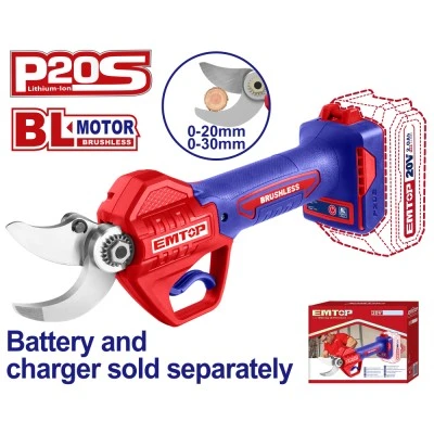 Κλαδευτήρι Εmtop brushless με διάμετρο κοπής φ30mm & λειτουργία μπαταρίας λιθίου με τάση 20V 
