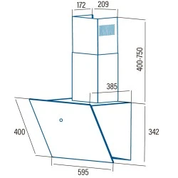 Απορροφητήρας καμινάδα LENA-600XGBK μήκους 60cm με ισχύ max 500m3/h & μαύρη γυάλινη καμινάδα