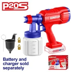 Πιστόλι βαφής μπαταρίας λιθίου 20V elsg2003 Emtop με αξεσουάρ δοχείο χωρητικότητας 800ml