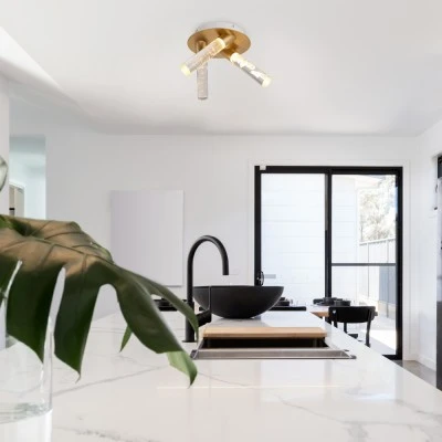 Φωτιστικό Οροφής OASIS Τρίφωτο LED COB 22W, Αμμοδεές Λευκό Αλουμίνιο, CCT 1100lm, IP20, 396x396x225mm