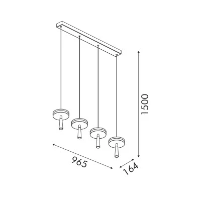 Κρεμαστό Φωτιστικό ASIAN LED 4φωτο 42W SMD, Αμμοδεές Μαύρο Αλουμίνιο, CCT 2730lm, IP20, 965x164x1500mm