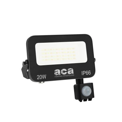 Προβολέας LED SMD 20W με Αισθητήρα 3CCT 2000lm – RA>80, στεγανός IP66, 185-265V Μαύρος