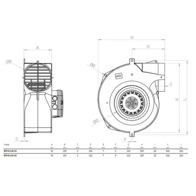 Φυγοκεντρος ανεμιστήρας BPS-B 140-60 μονοφασικό 230V 110W με διάμετρο Φ100mm 48Db