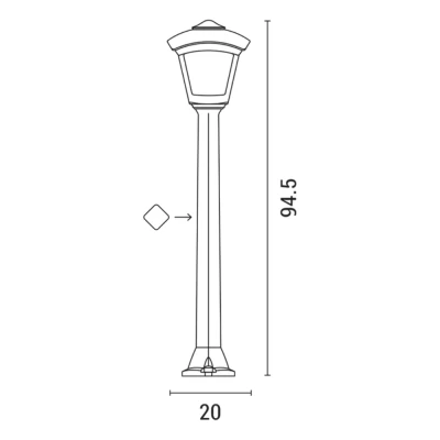 Κολωνάκι δαπέδου Fumagalli Giaffa Roby τετράγωνο 1xΕ27 200x945mm IP55 μαύρο