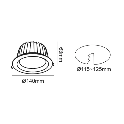 Φωτιστικό LED χωνευτό 20W ενδιάμεσο χρώμα φωτός 4000K 2600lm 90° 230VAC Ra80 Φ140x63mm 5YRS
