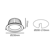 Φωτιστικό LED λευκό  40W ενδιάμεσο χρώμα φωτός 4000K 5000lm 100° 230V AC Ra80 με διάσταση Φ230x77mm 5YRS