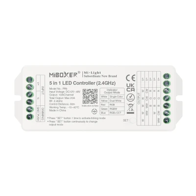 LED ΕΛΕΓΚΤΗΣ RF Controller 2.4GHz 5 ΣΕ 1 20Α 12V DC /240W 24V DC /480W  Single Color / Dual White / RGB / RGBW / RGB+CCT