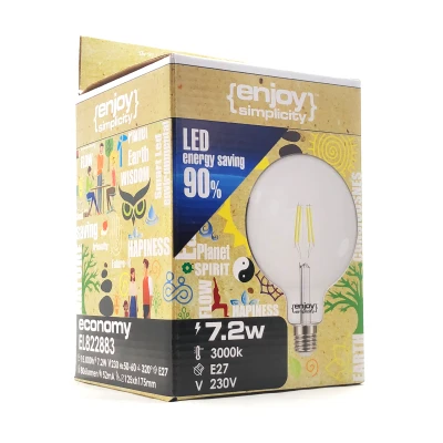 Λάμπα led Filament clear globe G125 E27 7.2W 230V 3000k θερμό λευκό φως 806lm δέσμης 320° 15000h
