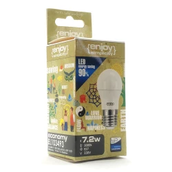 Λάμπα led σφαιρική Φ45 E27 7.2W 230V 3000k θερμό λευκό φως δέσμης 220° 806lm