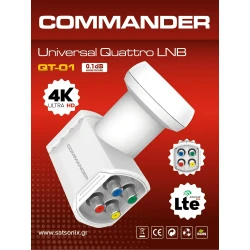 LNB (μάτι) Quattro τετραπλό COMMANDER QT-01 για πολυδιακόπτη (Multiswitch) με φίλτρο LTE & χαμηλό θόρυβο 0.1dB LNB (μάτι) Quattro τετραπλό COMMANDER QT-01 για πολυδιακόπτη (Multiswitch) με φίλτρο LTE & χαμηλό θόρυβο 0.1dB