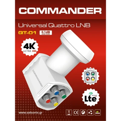 LNB (μάτι) Quattro τετραπλό COMMANDER QT-01 για πολυδιακόπτη (Multiswitch) με φίλτρο LTE & χαμηλό θόρυβο 0.1dB LNB (μάτι) Quattro τετραπλό COMMANDER QT-01 για πολυδιακόπτη (Multiswitch) με φίλτρο LTE & χαμηλό θόρυβο 0.1dB