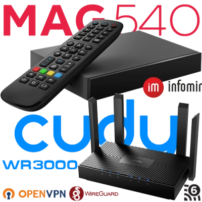 Set-top box MAG540 & router WIFI 6 διπλής ζώνης WR3000 CUDY 4K Set-top box MAG540 & router WIFI 6 διπλής ζώνης WR3000 CUDY 4K