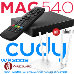 Set-top box linux MAG540 4K + router Wi-Fi 4 CUDY WR300S 2.4GHz 300Mbps