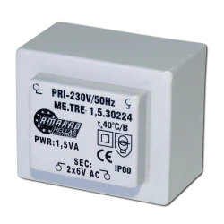 Πακτωμένος μετασχηματιστής TRM-060-15-2 2X6V AC 1.5VA