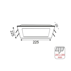 Τετράγωνο Χωνευτό LED Panel 20W με Θερμό Φως 3000K 22.5x22.5εκ.