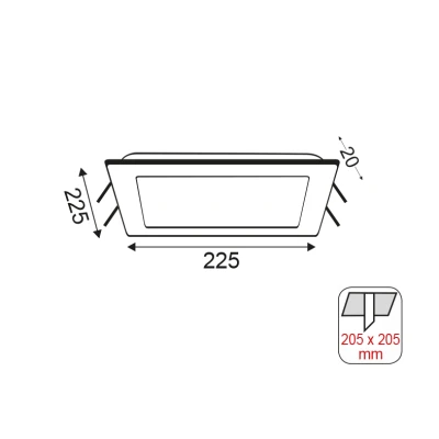 Τετράγωνο Χωνευτό LED Panel 20W με Θερμό Φως 3000K 22.5x22.5εκ.