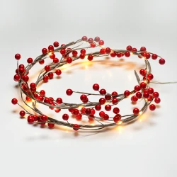 Διακοσμητικό στεφάνι με γκι με 30 mini led λαμπάκια με καλώδιο χαλκού & τροφοδοσία μπαταρία IP20