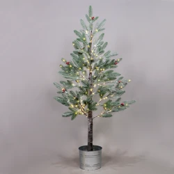 Διακοσμητικό δέντρο SNOW FLOWER  WITH RED CHERRY & POT με 168 LED λαμπάκια IP44 & διάσταση Υ120CM Ø20cm 