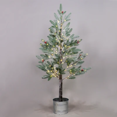 Διακοσμητικό δέντρο SNOW FLOWER  WITH RED CHERRY & POT με 168 LED λαμπάκια IP44 & διάσταση Υ120CM Ø20cm 