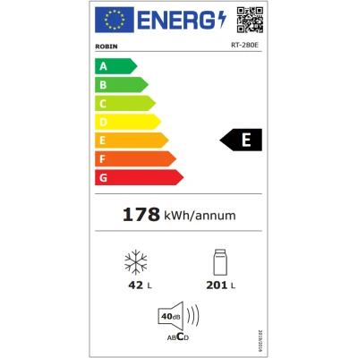 Ψυγείο δίπορτο Robin Rt-280E λευκό 243lt Π54xΒ56,5xΥ161cm FULL NO FROST