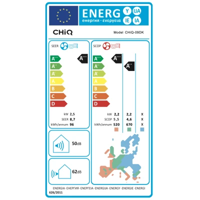 Air condition CHIQ 09DK 9000BTU με Wifi, φίλτρο 3 σε 1, ιονιστή και λειτουργία αφύγρανσης A+ & A+++
