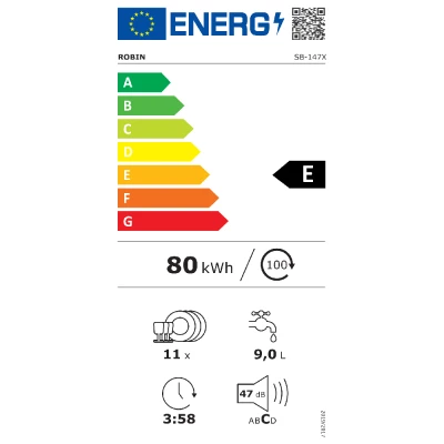 Πλυντήριο πιάτων Robin SB-147X INOX για 11 σερβίτσια Π45xΒ60xΥ85cm
