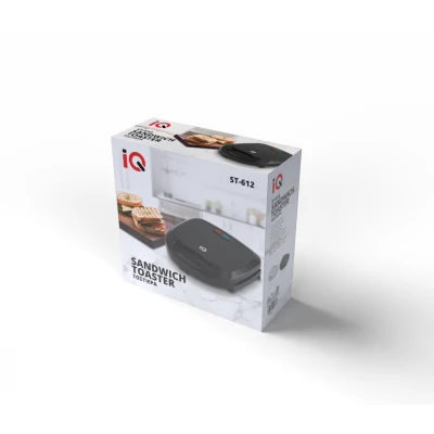 Τοστιέρα μαύρη IQ ST-612 750W με αντικολλητικές πλάκες και εργονομικό κλείδωμα