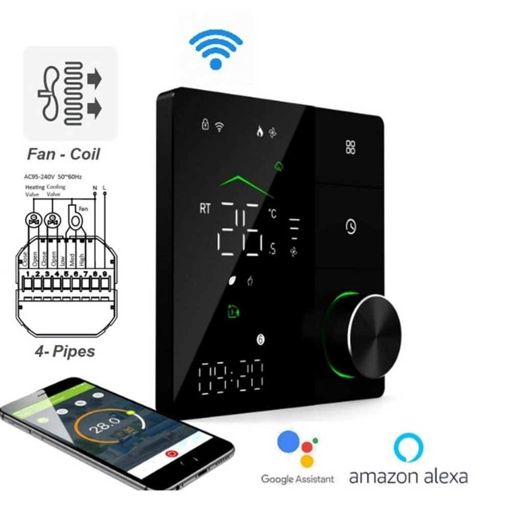 Smart WiFi ψηφιακός θερμοστάτης χωνευτός EGER BAC-18ELW B για 4-σωλήνιο σύστημα Fan-Coil 3-βαθμίδων μαύρο Tuya Smart & Smart Life