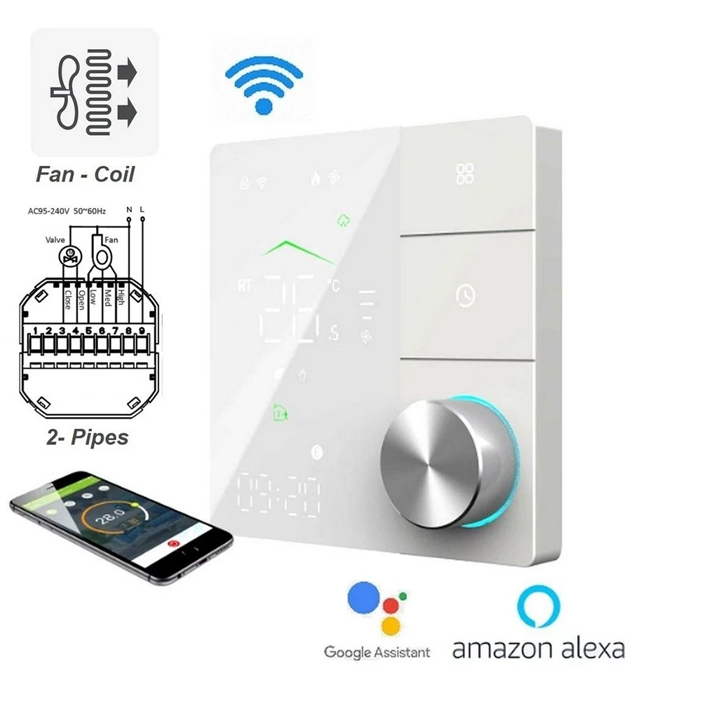 Smart Wifi ψηφικός θερμοστάτης χωνευτός EGER BAC-18ALW W για 2-σωλήνιο σύστημα Fan-Coil 3-βαθμίδων λευκό Tuya Smart & Smart Life