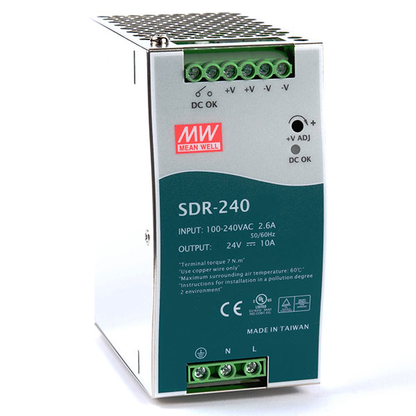 Τροφοδοτικό ράγας SLIM SDR240-24 MEAN WELL 240W 24V με προστασία από υπερφόρτωση