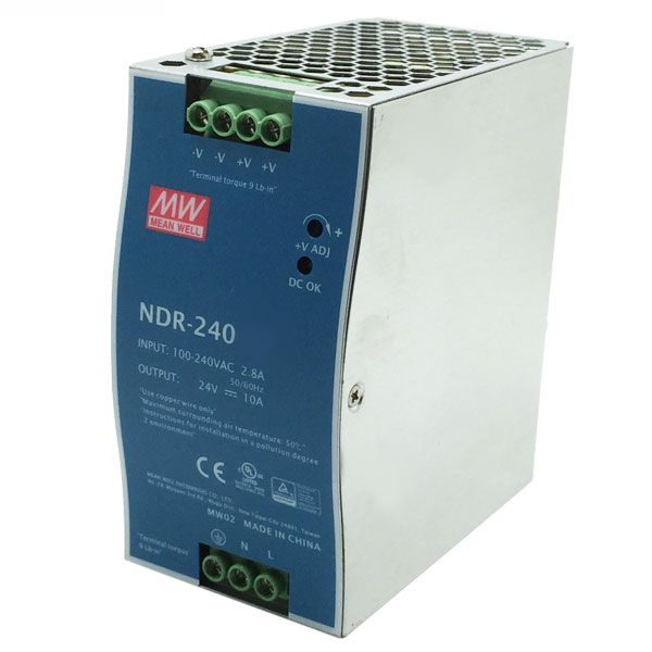 Τροφοδοτικό ράγας MEAN WELL SLIM NDR240-24 240W 24V με προστασία υπερφόρτωσης και υπέρτασης
