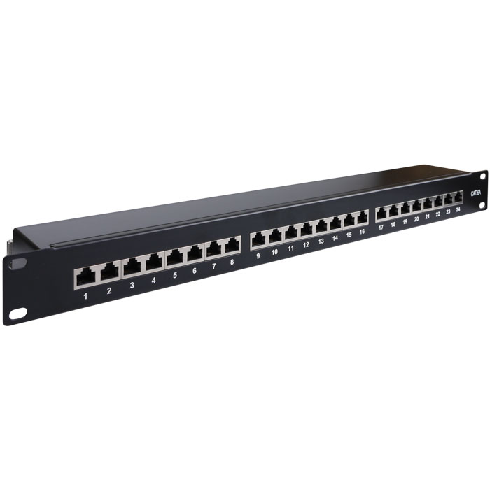 Patch panel κατηγορίας CAT 6Α STP 24 θυρών σε μαύρο χρώμα για τοποθέτηση σε rack cabinet 19