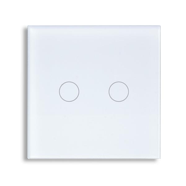 Smart Wi-Fi Γυάλινο πάνελ διπλού διακόπτη αφής σε άσπρο χρώμα για έλεγχο φωτισμού μέσω smartphone 85x85x10mm wifi & zigbee