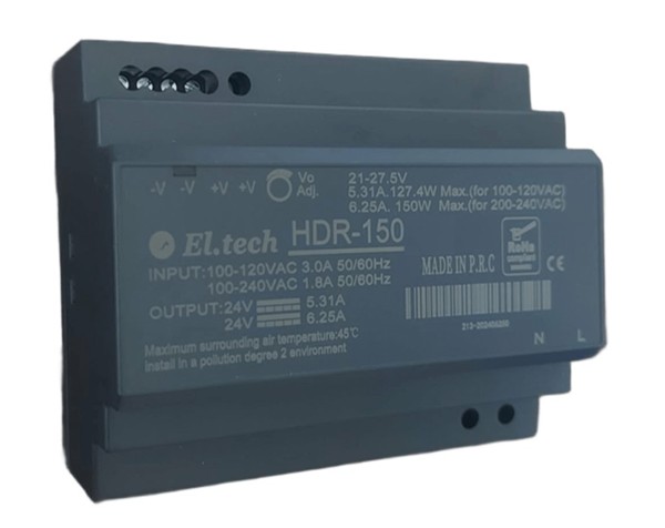HDR-150-24 Τροφοδοτικό Ράγας DIN 230V AC/24V DC 6,25A για Αυτοματισμούς & Ηλεκτρολογικούς Πίνακες