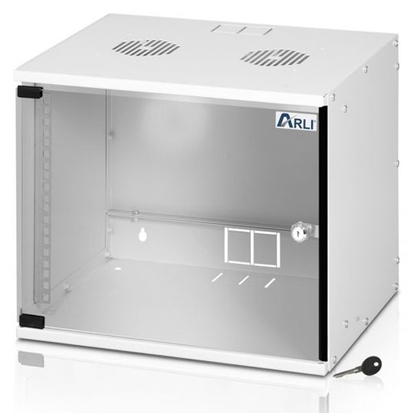 Επιτοίχια καμπίνα RACK ARLI 19″ 9U 515x400x448mm με διάφανη πόρτα και θήκη από χαλύβδινο φύλλο με βιδωτό πλαίσιο