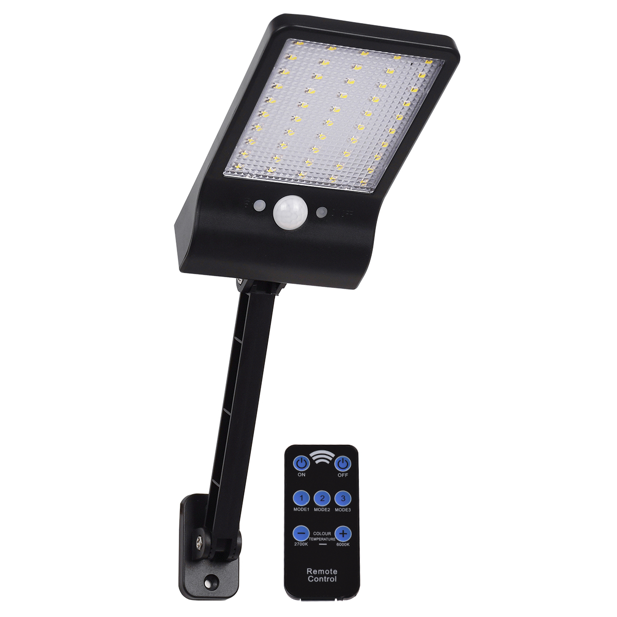 Αυτόνομο ηλιακό φωτιστικό LED 3W 550lm ψυχρό λευκό 6000K με μπαταρία 2200mAh & φωτοβολταϊκό πάνελ με ρυθμιζόμενη βάση & αισθητήρα ημέρας-νύχτας-κίνησης με τηλεχειριστήριο IP56